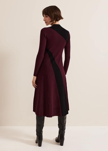 Phase Eight Julie Ribbed Fit And Flare Dress Burgundy Australia | CH5012738